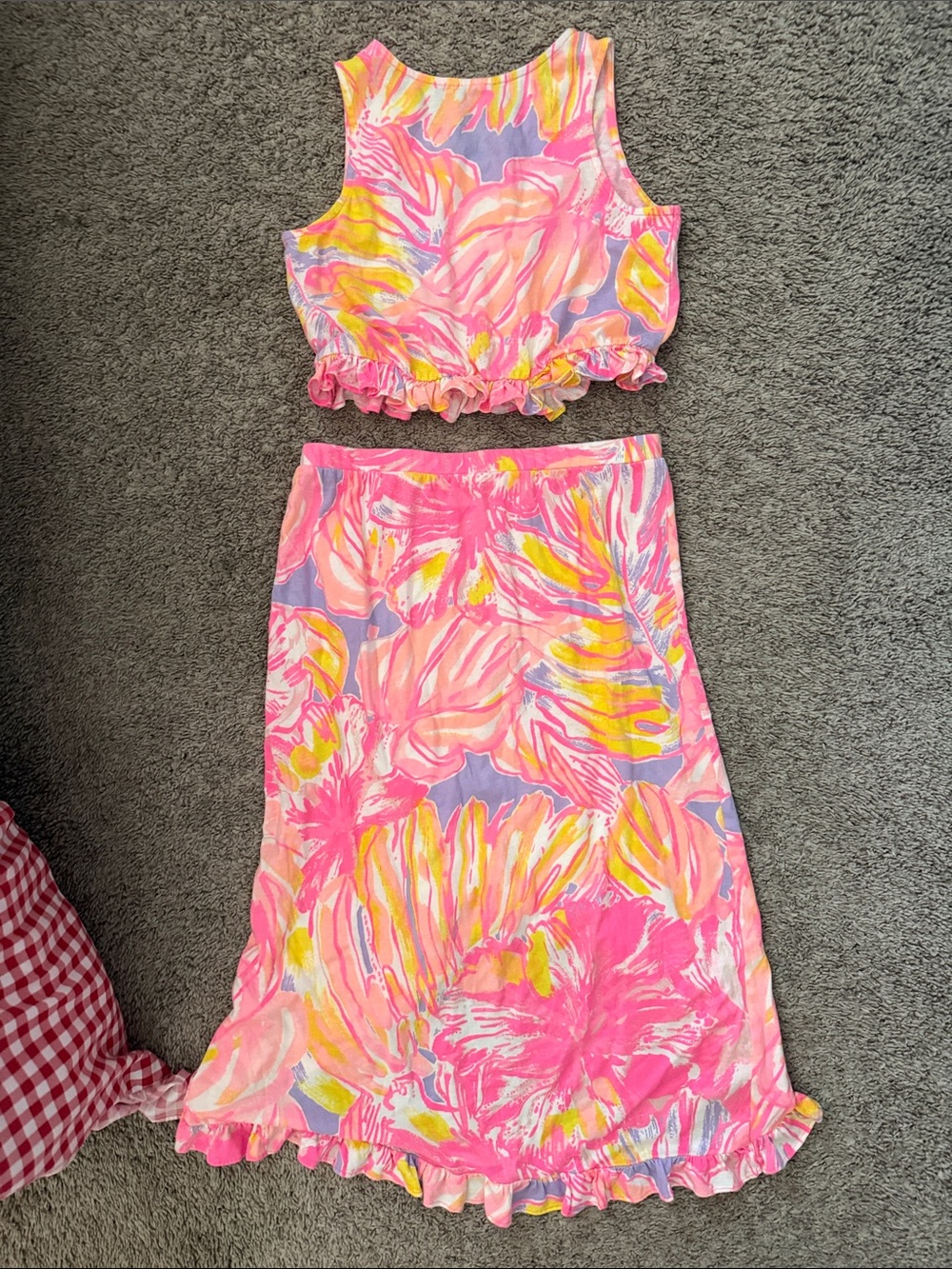 Lilly Pulitzer Pink & Yellow Tropical Ruffle Two-Piece Dress Set - Picture 5 of 5